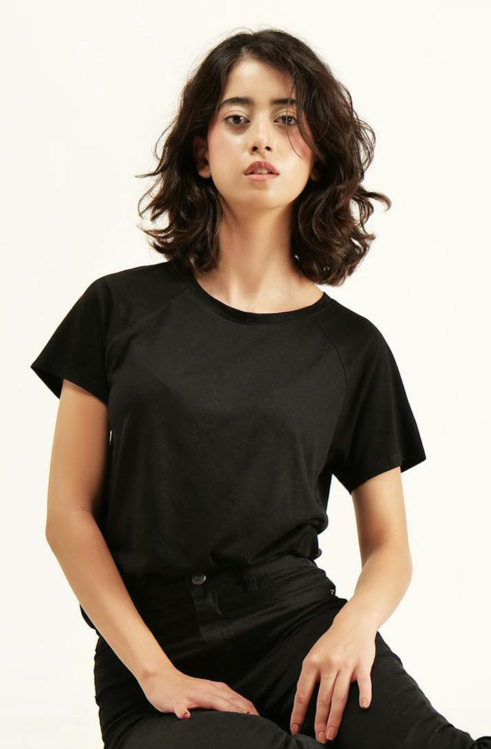 Solid Plain Black T-Shirt for Women