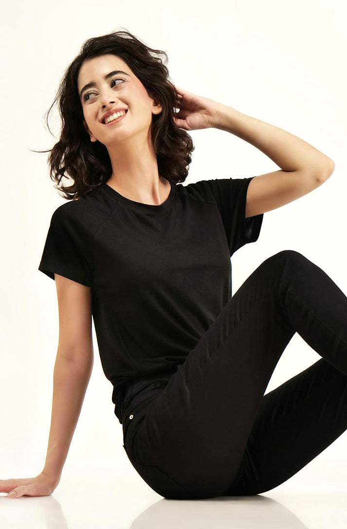 Solid Plain Black T-Shirt for Women