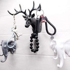 ABS Plastic Deer Head Self Adhesive Wall Door Decorative Hooks for Coats, Bag, Keys (Pack of 2)