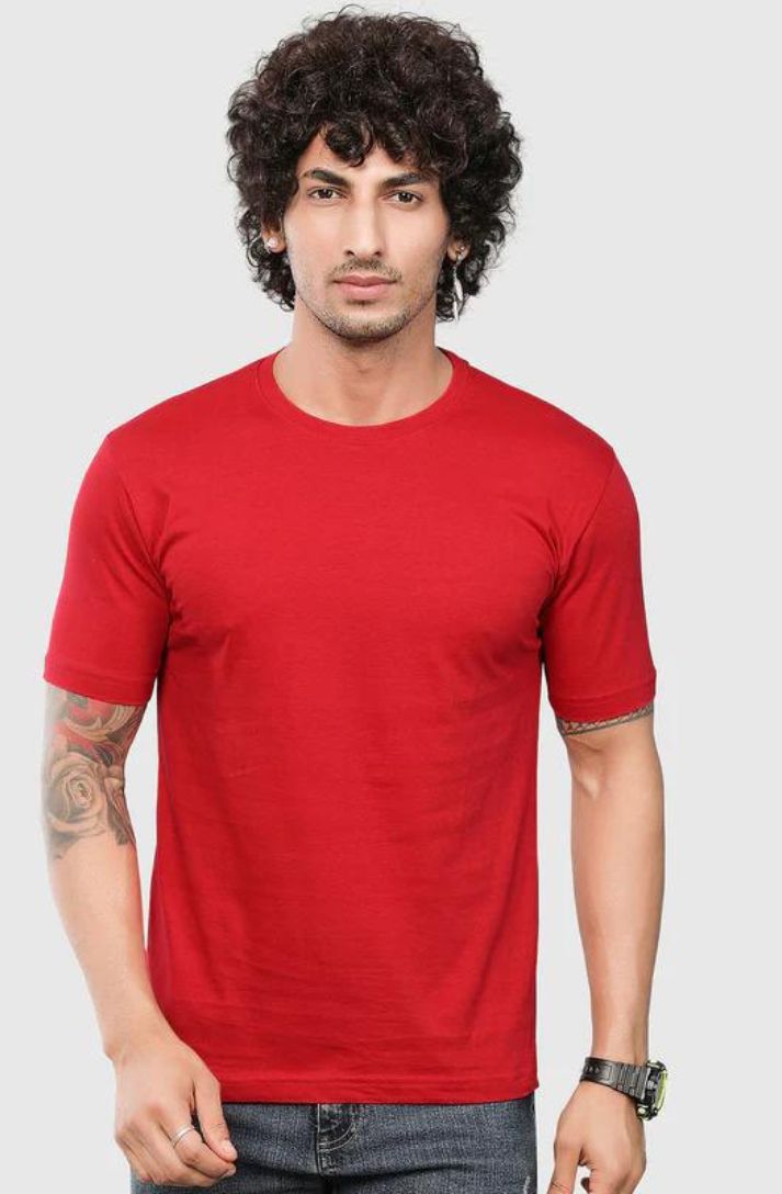 Red Color Plain T-Shirt for Men