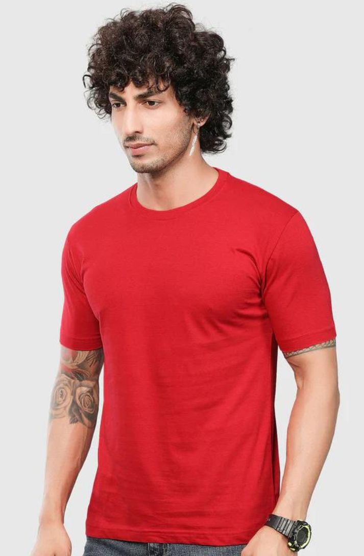 Red Color Plain T-Shirt for Men