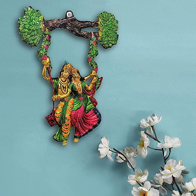 Colorful Radha Krishna Jhula Figure for Wall Hanging Showpiece