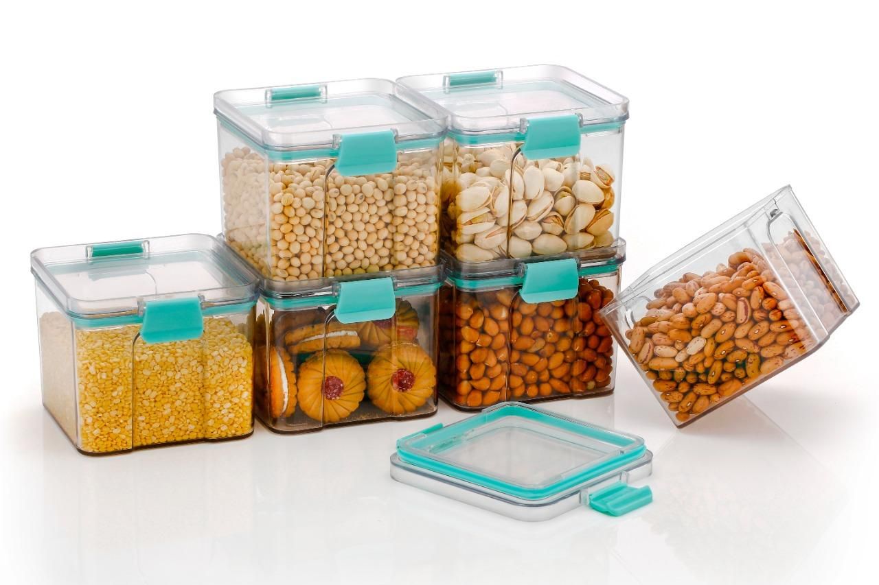 Air Tight Unbreakable Square Shape Kitchen Storage Container (Pack of 6) 700ml