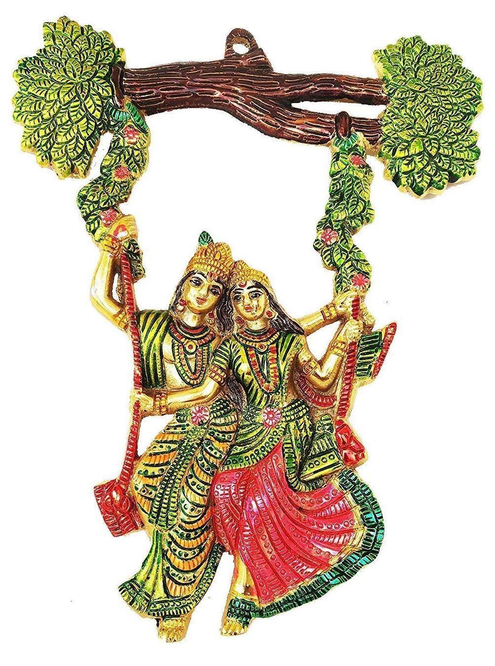 Colorful Radha Krishna Jhula Figure for Wall Hanging Showpiece